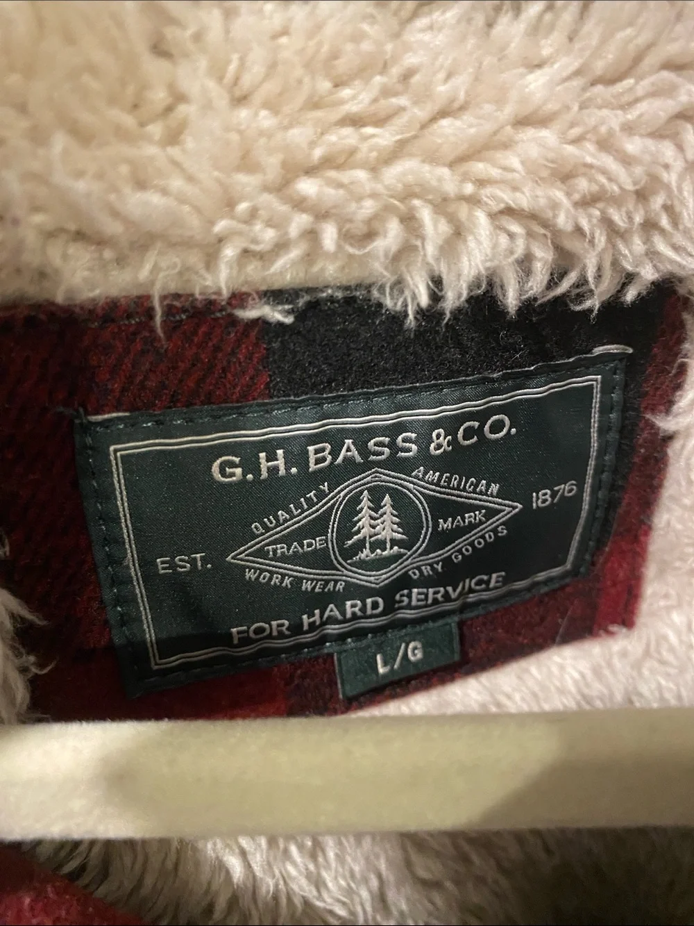 Men’s L G.H. Bass & Co. Red and Black Buffalo Plaid Sherpa Collar Jacket